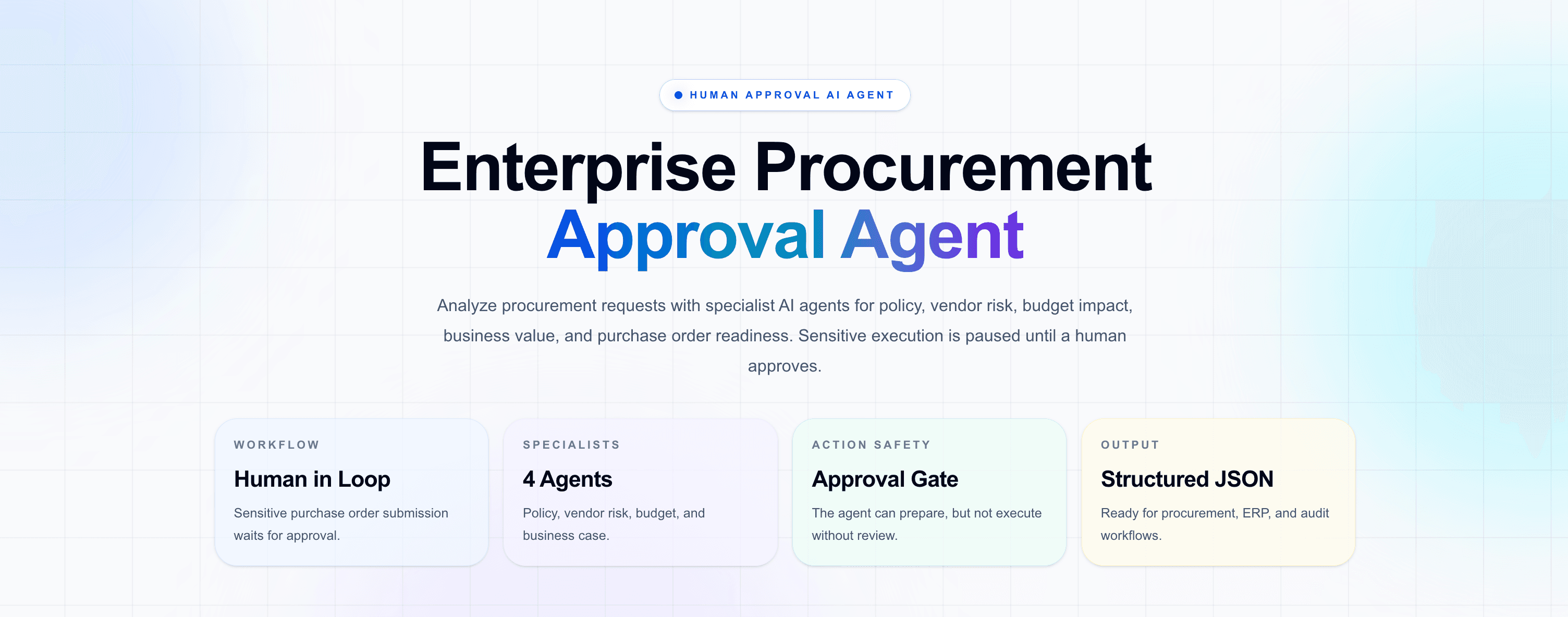 Enterprise Procurement Approval Agent with Human Review dashboard