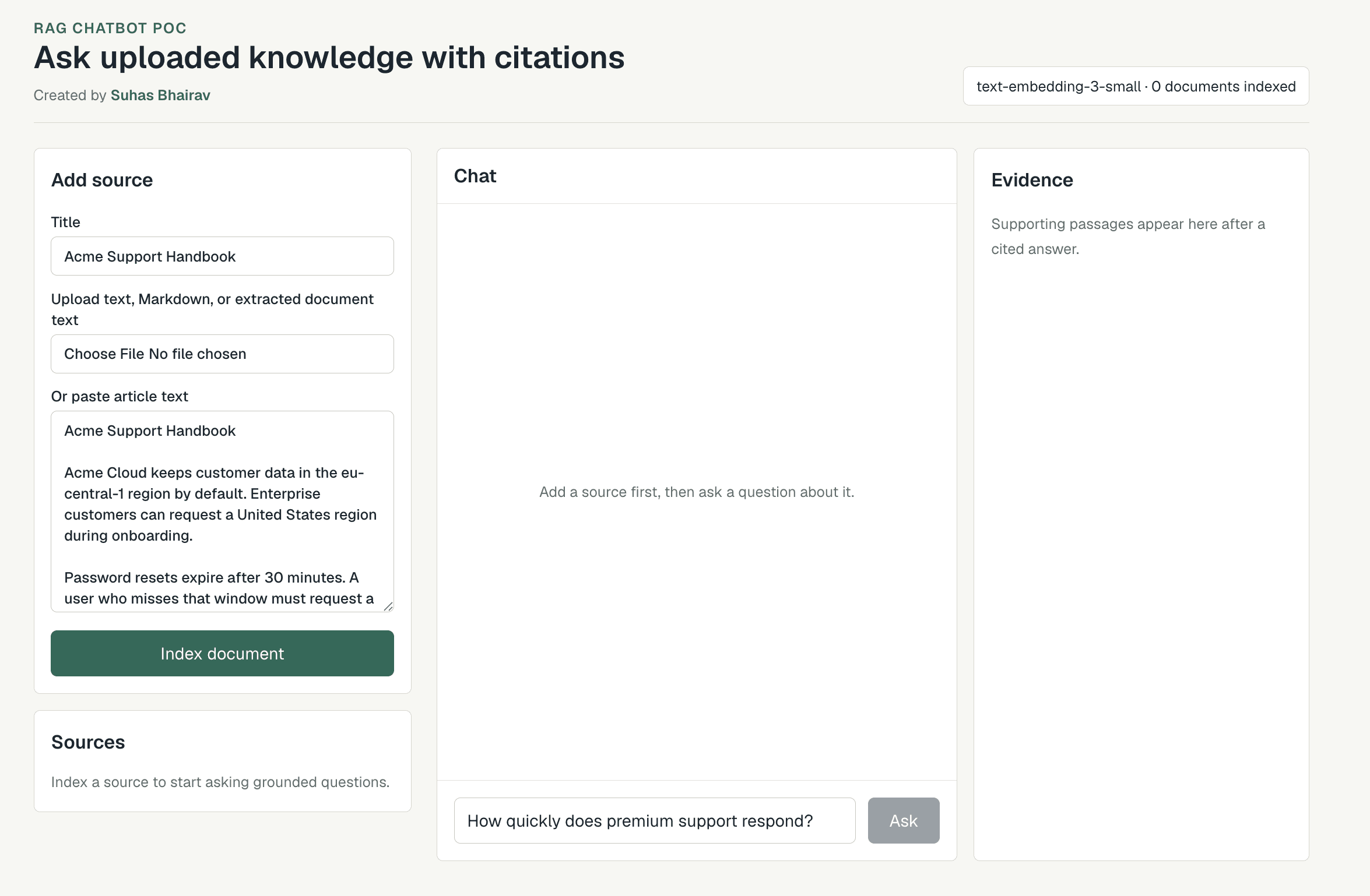RAG Chatbot Next.js AI template with document upload and citations